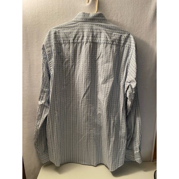 Bugatchi luxury designer shirt Button Mens blue white long sleeve embroider Lg - Picture 4 of 6